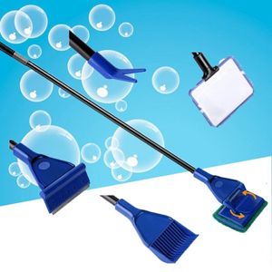 5 em 1 ferramentas de limpeza de aquário tanque de aquário conjunto limpo peixe net cascalho ancinho algas raspador garfo esponja escova limpador de vidro c1007275a