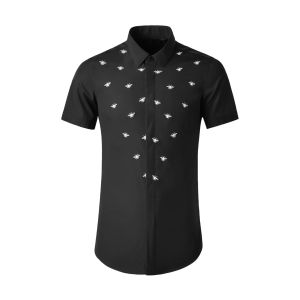 Alta qualidade jóias de luxo camisa dos homens verão floral pena impressão manga curta casual roupas masculinas estilo vintage camisa