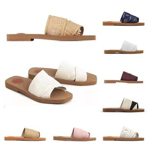 Lyx sandaler träy mule platt glider designer canvas tofflor kvinnor bokstav sandal tofflor skor avslappnad tjock botten netto röd sommar platt flip flops kvinnor 35-42