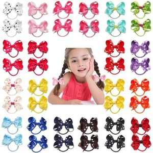 Hårtillbehör 12 PCS Baby Ties 3Inch Grosgrain Ribbon Polka Dot Bow Elastic Bands Pononyil Holders For Spädbarn