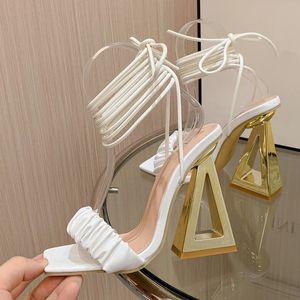 Eilyken Gladiator Peep Toe Sandals Women Fashion Pleated Lace-up Fretwork Heels Summer Party Shoes Zapatos De Mujer 240228