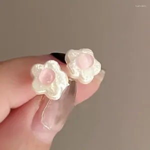 Stud Earrings Y2K Opal Pearl Flower Mini For Women Fashion Korean Pink Crystal Personality Earring Girl Party Jewelry Gifts