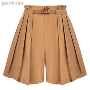 Women's Shorts Poque Vintage Waist Wide Leg Shorts With Belt Summer Beach Shorts With Pockets Belts Front Short Pant ldd240312