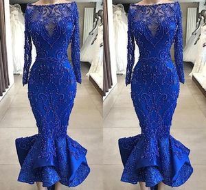 本物の画像豪華なロイヤルブルーマーメイドウエディングイブニングドレス