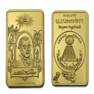 Masonik Mason Masonluk Sembolü 24K Altın Kaplama Çubuk Hatıra Jetonu Nadir 1 Oz Masonik Gold276s