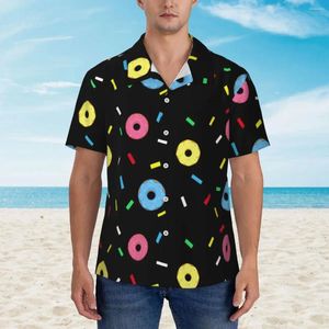 Mäns casual skjortor Donut Mönster strandskjorta söt mattryck hawaii manliga retro blusar kortärmad y2k street designkläder