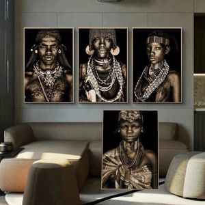 Modern African Tribal Black People Art Posters and Prints Woman Canvas Paintings Wall Art Pictures for Living Room Home Decor Cuad233r