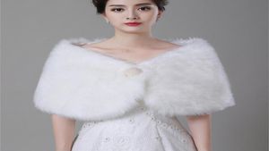 White Pearl Wrap Shawl Coat Jackets For Bridal Winter Wedding Cloak Faux Fur Shawls 2016 Ny ankomst2153224