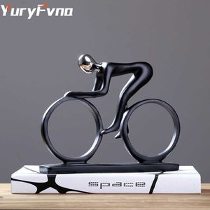 YURYFVNA BICYCLE STATUE DHAMPION CYCLIST SCULPTURE Figur HESIN Modern Abstrakt Art Athlete Bicycler Figurine Home Decor Q0525307K