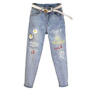 Daisy för kvinnor på våren Autumn 2023, nytt Internet Celebrity Personalized Print, High Midje bantning och löst passande denim Harlan Pants Jeans Ternet Ternet