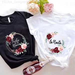 Women's T-Shirt Spanish Girls Bachelorette Hen Party Team Bride T-Shirt Women Short Sled Tees Flower Graphic Tops Bridal Wedding Blouses L24312