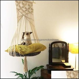 Cat Swing Hammock Boho Style Cage Bed Handmade Hanging Sleep Chair Seats Tassel Cats Toy Play Cotton Rope Pets House Drop Delivery235W