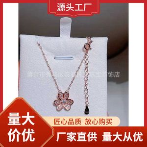 V Necklace S925 Silver Full Diamond Clover Collar Chain Womens Fashion Versatile Live New