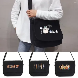 Alışveriş çantaları 2024 kadınlar için omuz çantası tuval crossbody japon sıradan versiyon vahşi messenger karikatür baskı organizatör satchels