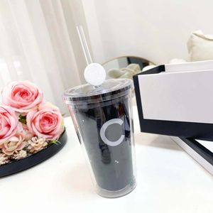 American Internet Celebrity Plastic Cup Glitter Cold Drink Juice Cup Transparent Tape Flat Lid Double-Layer Cup with Straw