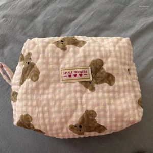 Cosmetic Bags Cute Bear Print Large Capacity Makeup Soft Cotton Zipper Organizer Bag Travel Storage For Women