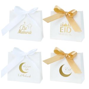 10 adet Eid Mübarek Hediye Kutusu İpek Şeridi Ramazan Kareem Şeker Çantaları Müslüman İslam Festivali Partisi Diy Dekorasyon Malzemeleri 240228