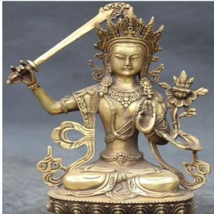 WBY --- 607 9 Buddismo cinese Scultura in bronzo Manjushri Buddha Dea Tenere la spada Statue2705