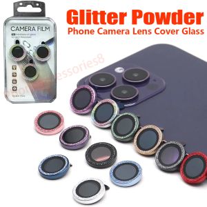 Glitter em pó estrela telefone lente da câmera protetor de vidro para iphone 15 14 13 12 11 pro max iphone14 câmera capa céu estrelado bling bling