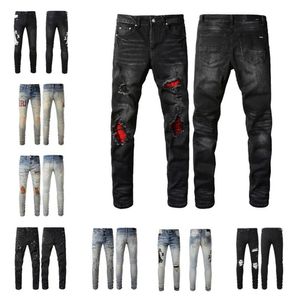 Kroppsdesigner med hål i jeans svarta jeans smala passande jeans för män {färgen som skickas är densamma som fotot}