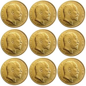 Wielka Brytania Rzadka cała 1902-1910 9pcs British Moneta King Edward VII 1 Suweren Matt 24-K złote kopie monety 314x