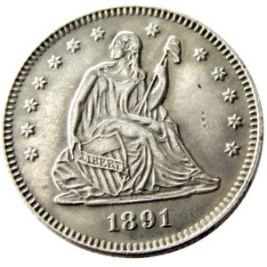 Moedas dos eua 1891 p o s sentado liberdade quater dólar banhado a prata artesanato cópia moeda ornamentos de latão decoração para casa acessórios277x
