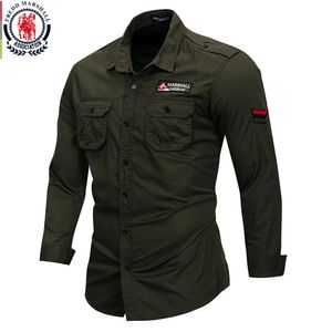Fredd Marshall 100 Algodão Camisa Militar Homens Manga Longa Vestido Casual Masculino Carga Camisas de Trabalho Com Bordado 115 240306