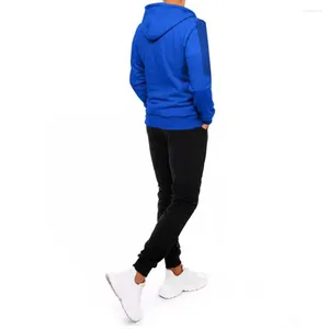 Men's Tracksuits Men Coat Pants Suit Stylish Hooded Tracksuit Set With Striped Color Matching Zipper Pockets Elastic Waist For Comfortable