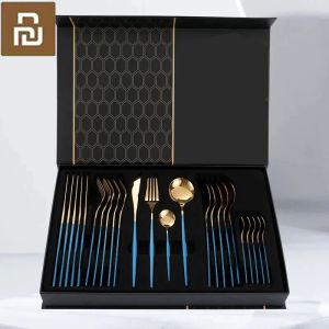 Controllo Xiaomi Norma Mijia 24 pezzi Set di posate da tavola Set di posate in oro di lusso Set da ristorante Coltello Forchetta Cucchiaio Posate di lusso da cucina
