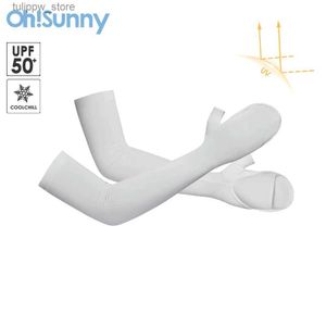 保護袖Ohsunny New Long Arm Sleeve V-Gloves UV Protection UPF50+ Women Summer日焼け止め通気性冷却ゴルフグローブアウトドアL240312