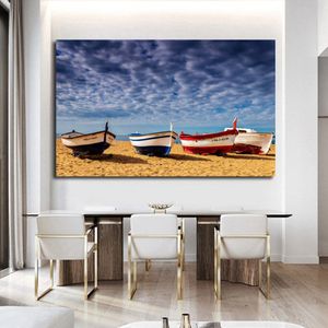 Modern Large Size Landscape Poster Wall Art Canvas Painting Boat Beach Picture HD Printing For Living Room Bedroom Decoration222K