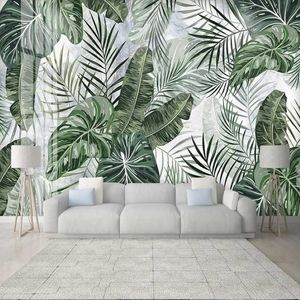 Niestandardowe Po 3D Mural Tapeta Tropikalna roślina Liście wystroju ściennego Malowanie sypialni salon telewizja tło Fresco Pokrywa ścianka 205b
