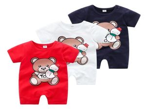 Baby Boys Girls Cartoon Bear Rompers Toddler Summer Short Sleeve Jumpsuits Spädbarn Bomull Onesies barn ROMPER4266407