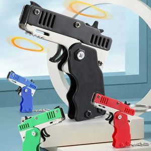 Gun Toys 1 Piece Keychain Gun 60 Rubber Band Gummi Gun Shooting Gun Stop Kid Outdoor Party Metal Gun Gift For Boy Funny 240307