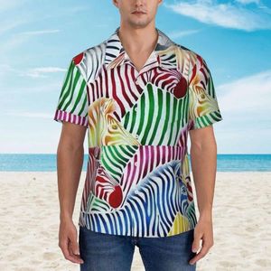 Men's Casual Shirts Colorful Zebra Hawaii Shirt Men Beach Texture Wild Animal Short Sleeves Street Style Vintage Oversized Blouses
