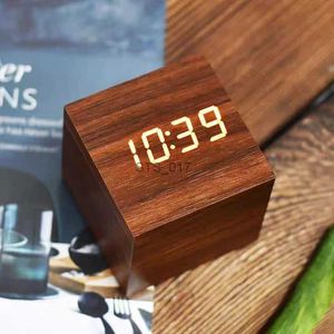 その他の時計アクセサリー温度キューブ付きの木製デジタル目覚まし時計アート装飾品の装飾USB/AAA搭載電子デスクトップClockSL2403