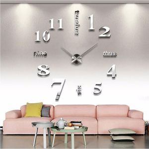 Grande relógio de parede 3d design moderno silencioso grande espelho acrílico digital autoadesivo adesivo para sala estar Decoration287U