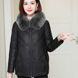 Leather Down Women. Genuine Sheepskin Fox Fur Collar Short Korean Slim Fit Jacket For Women 9179