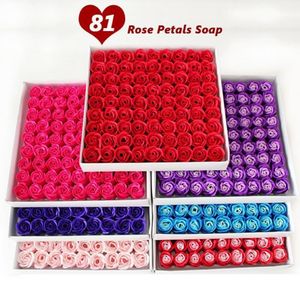 81 PCS Soap Roses Artificial Dried Flowers Heads Rose Bouquet för Rose Petals Bath Party Wedding Decoration Valentine's Day G222D