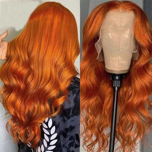 Arancia zenzero arancione a buon mercato osseo anteriore onda del corpo 13x4 parrucche frontali di capelli umani parrucca in pizzo trasparente per donne