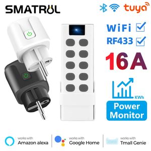 Tuya wifi rf433 ue tomada inteligente 16a adaptador monitor de energia controle remoto sem fio temporizador voz para casa alexa 240228