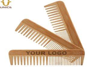 MOQ 100 pezzi LOGO personalizzato Amazon Bamboo Capelli Barba Pettine Pettini a denti grossi per Uomo Donna7309240