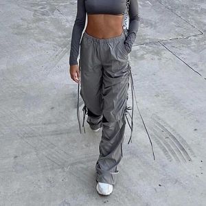 Women's Pants Y2k Oversize Cargo High Waist Trend Drawstring Broken-Hole Work Clothes Women Street Cool Motorcycle