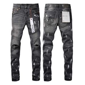 Jeans masculinos de grife roxo marca americana high street angustiado cinza pintura 9039