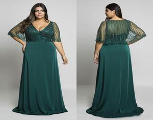 Hunter Green Beading Plus Size Prom Dresses VNeck Evening Gowns With Wrap ALine Floor Length Long Formal Dress7665303