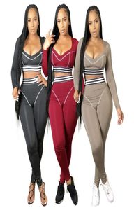 Women039s Tute Atletica Moda Donna Set due pezzi Linea skinny Autunno in 3 colori Crop top e pantaloni Suit7786336