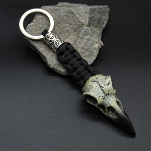 مفاتيح حبلات Odin Crow Skeleton Cheychain Vikings قلادة Keyring Paracord Rope Norse Pirates Rune Valknut Amulet Jewelry Gift Ldd240312