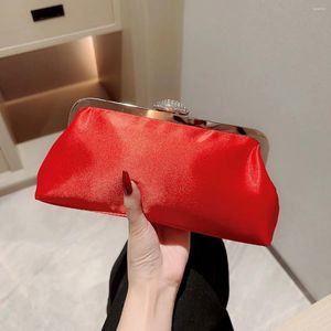 Evening Bags Banquet Elegant Red For Women Fashion Satin Small Handbags Party Prom Wedding Clutches Silver Chain Shoulder