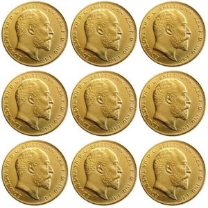 Storbritanniens sällsynta hela uppsättning 1902-1910 9st British Coin King Edward VII 1 Sovereign Matt 24-K Gold Plated Copy Coins 253J