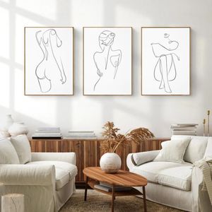 Dipinti Donna One Line Drawing Arte Tela Pittura Astratta Figura nuda femminile Poster Corpo Stampa minimalista Nordico per la casa Deco271h